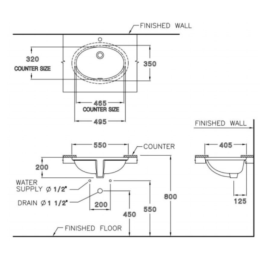 Chậu rửa mặt lavabo âm bàn COTTO C017