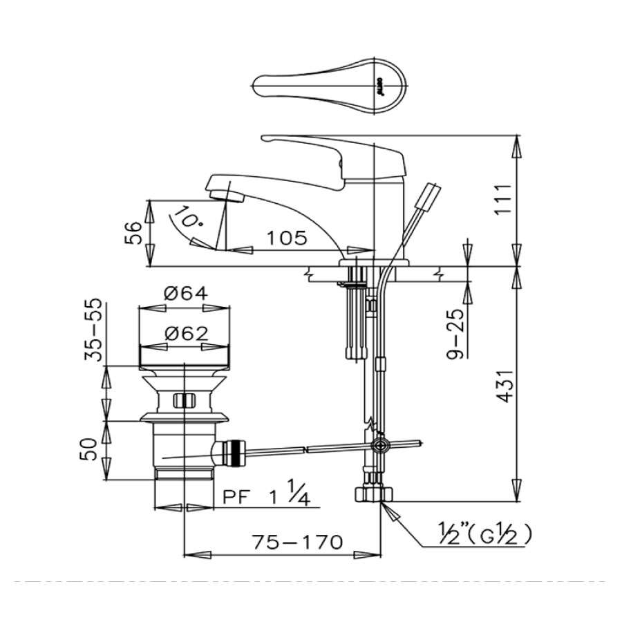 Vòi chậu lavabo COTTO CT561D nóng lạnh Arona