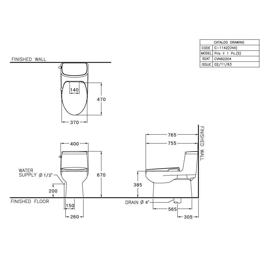 Bồn cầu 1 khối COTTO C1142(CN4) nắp rửa cơ Priz II - 2