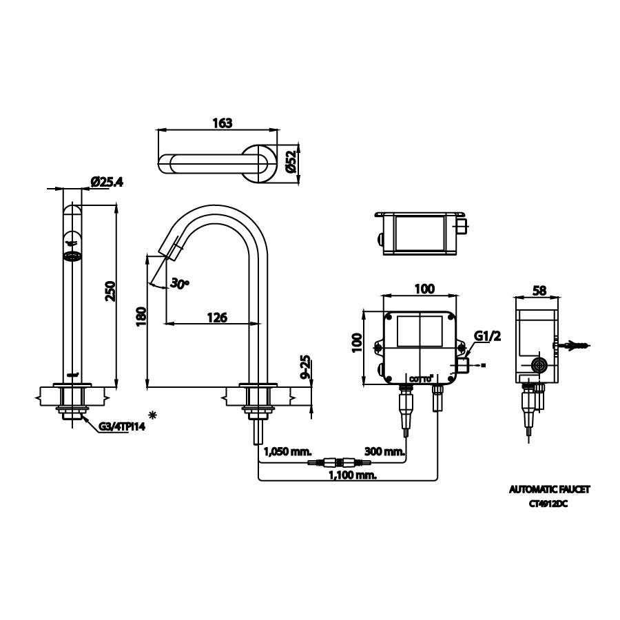 Vòi chậu lavabo COTTO CT4912DC cảm ứng nước lạnh thân cao dùng pin - 2