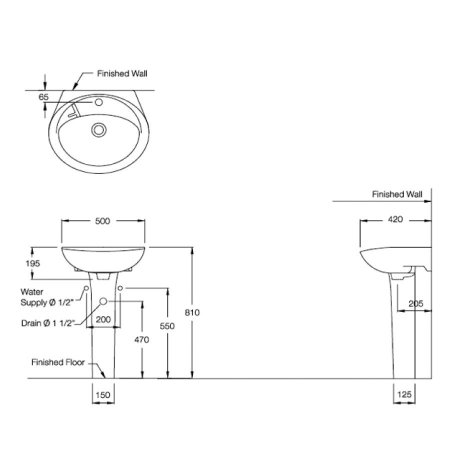 Chậu lavabo treo tường COTTO C013/C404 chân dài Kensington 20 - 2