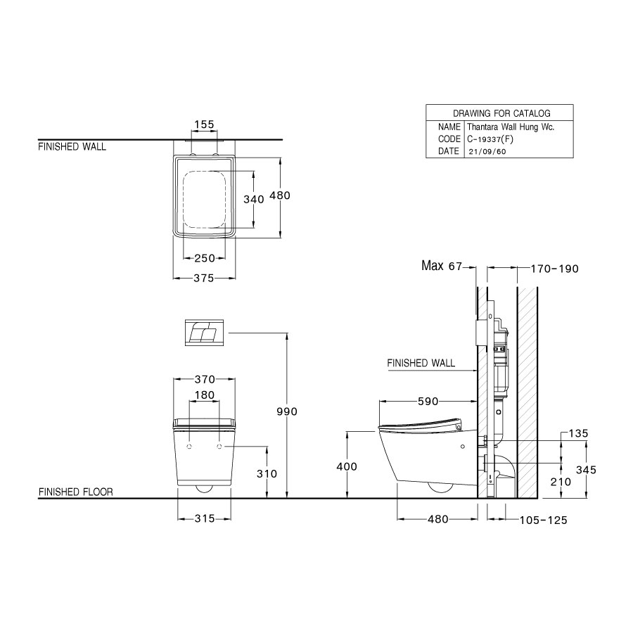 Bồn cầu treo tường COTTO SC19337 nắp êm dòng Thantara - 2