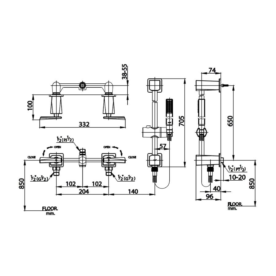 Van điều chỉnh âm tường nóng lạnh kèm van chuyển hướng 2 đường nước Glacier COTTO CT326C31 - 2
