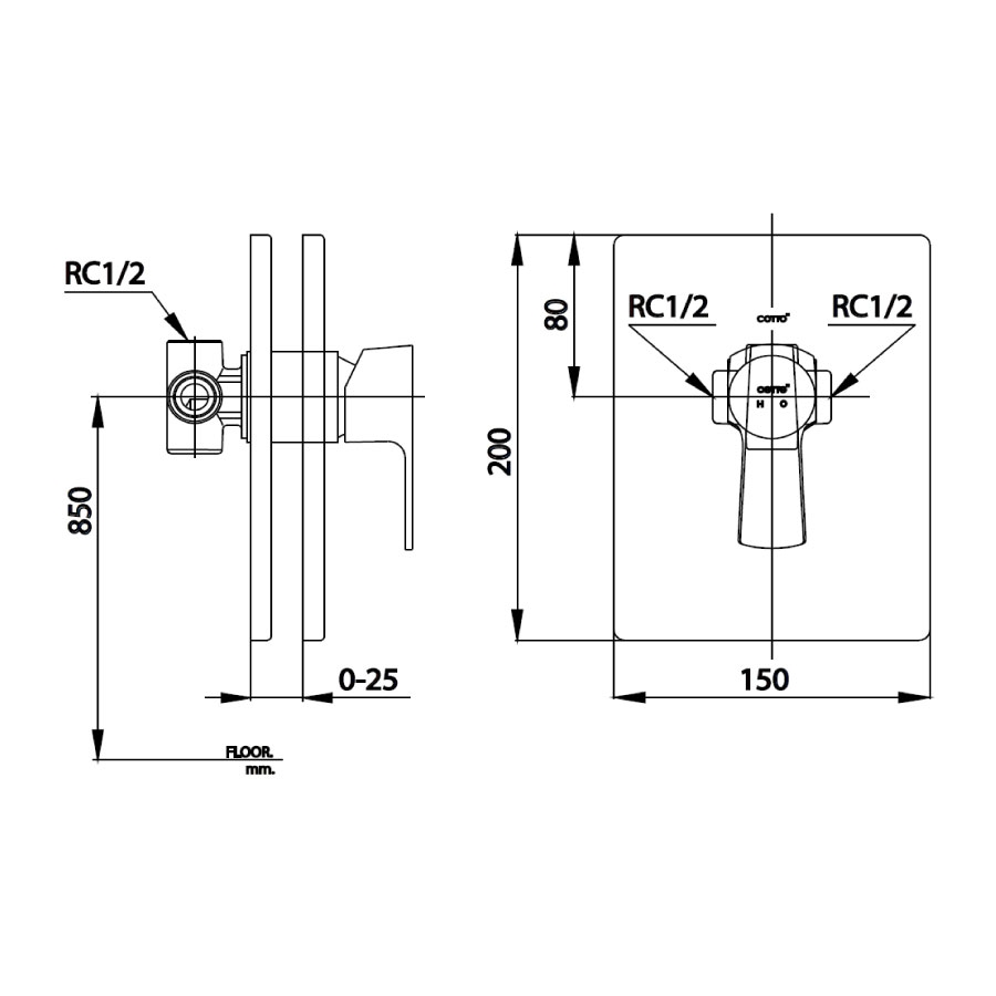 Van điều chỉnh âm tường COTTO CT2204A nóng lạnh 1 đường nước Cubic - 2
