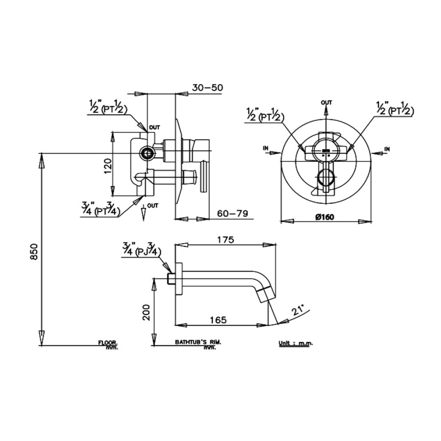Van điều chỉnh âm tường nóng lạnh kèm van dừng 2 đường nước Anthony COTTO CT593A - 2