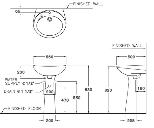 Chân chậu lavabo dài COTTO C412