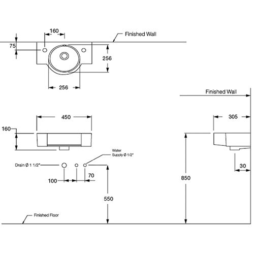 Chậu lavabo treo tường COTTO C00547 Space Solution