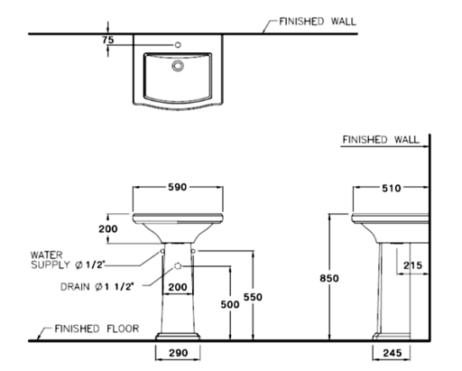 Chân chậu lavabo dài COTTO C4066