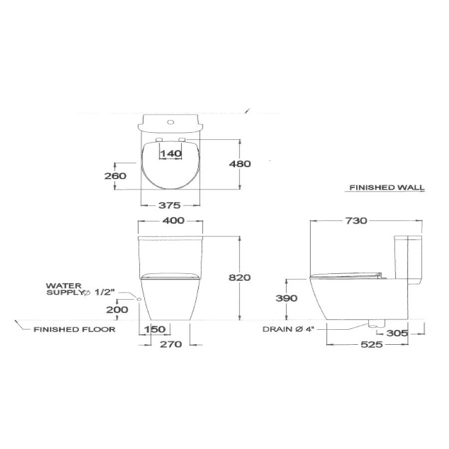 Bồn cầu 2 khối COTTO C16827 nắp đóng êm 3x3-E2 - 2