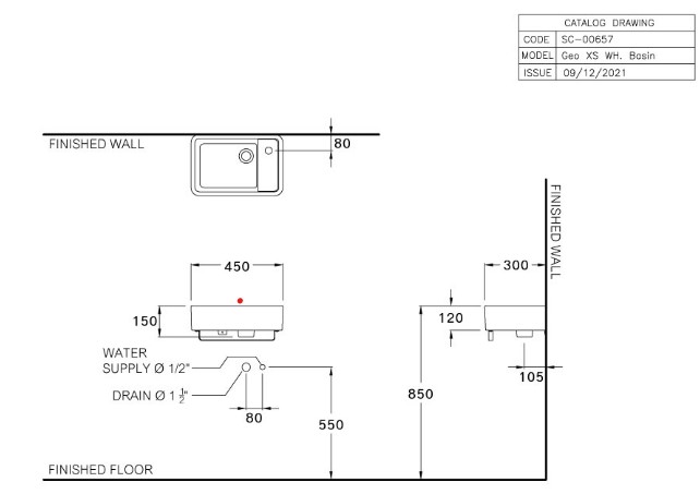 Chậu lavabo treo tường COTTO SC00657 Geo