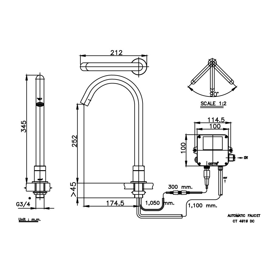 Vòi chậu lavabo COTTO CT4919AC / CT4919DC cảm ứng nước lạnh thân cao - 3