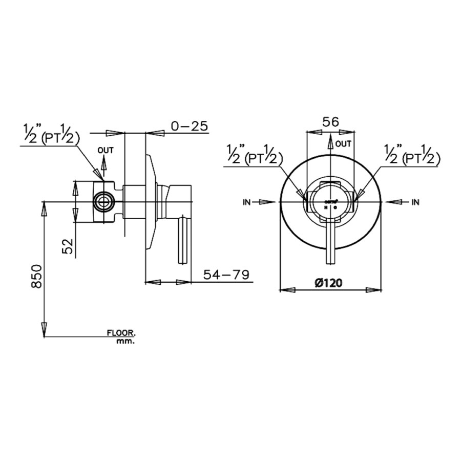 Van điều chỉnh âm tường nóng lạnh 1 đường nước Anthony COTTO CT594A - 2