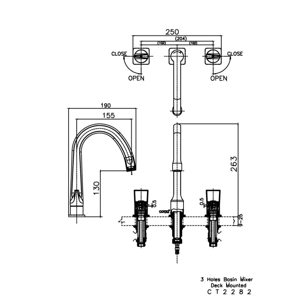 Vòi chậu lavabo COTTO CT2282C45 / BLGR / CG nóng lạnh 3 lỗ Crescent - 3