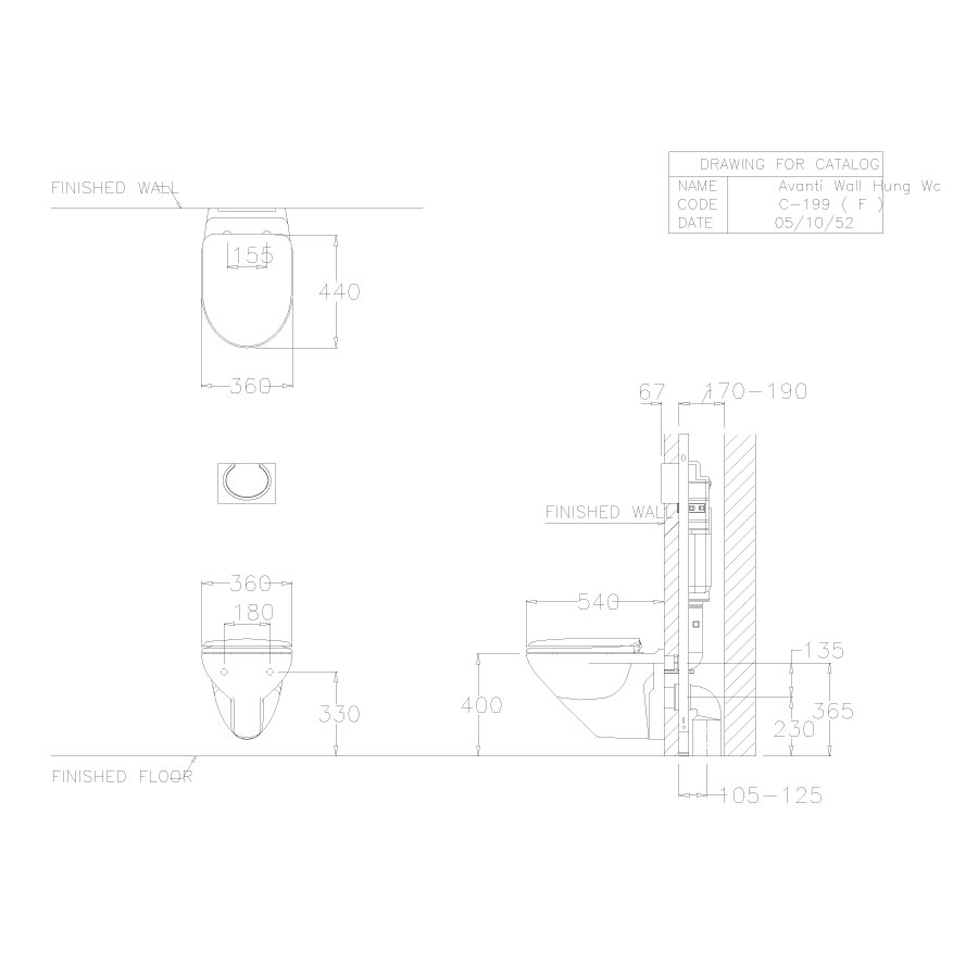 Bồn cầu treo tường COTTO SC199(F) nắp êm dòng Avanti - 2