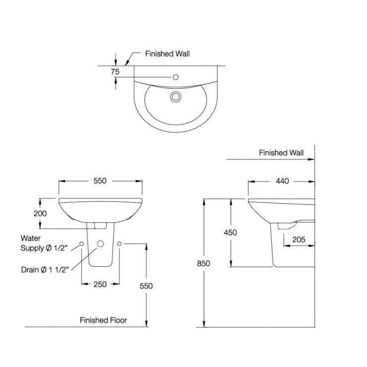 Chân chậu lavabo lửng COTTO C4201 - 7