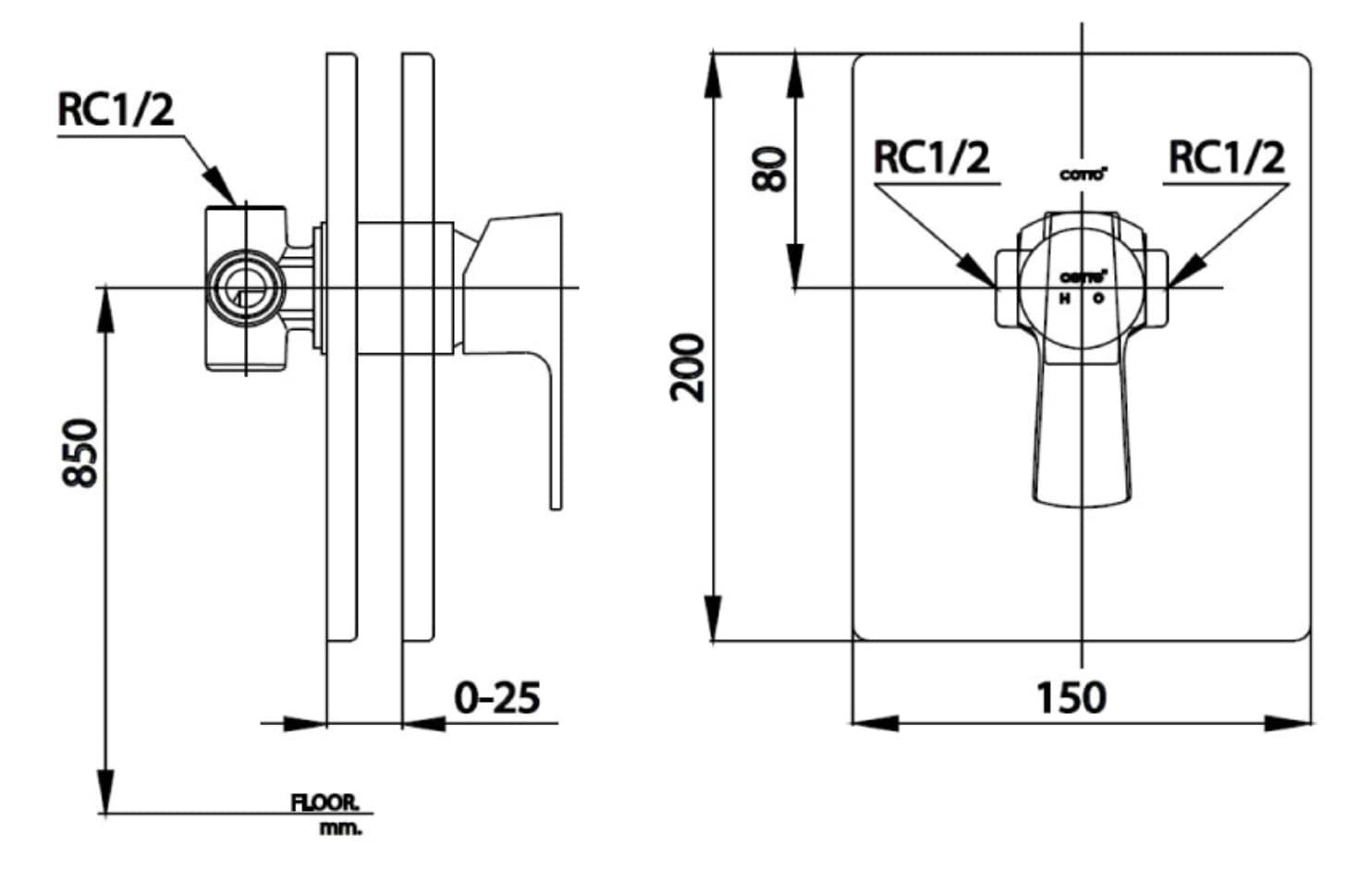 Van điều chỉnh âm tường COTTO CT2204A nóng lạnh 1 đường nước Cubic - 3