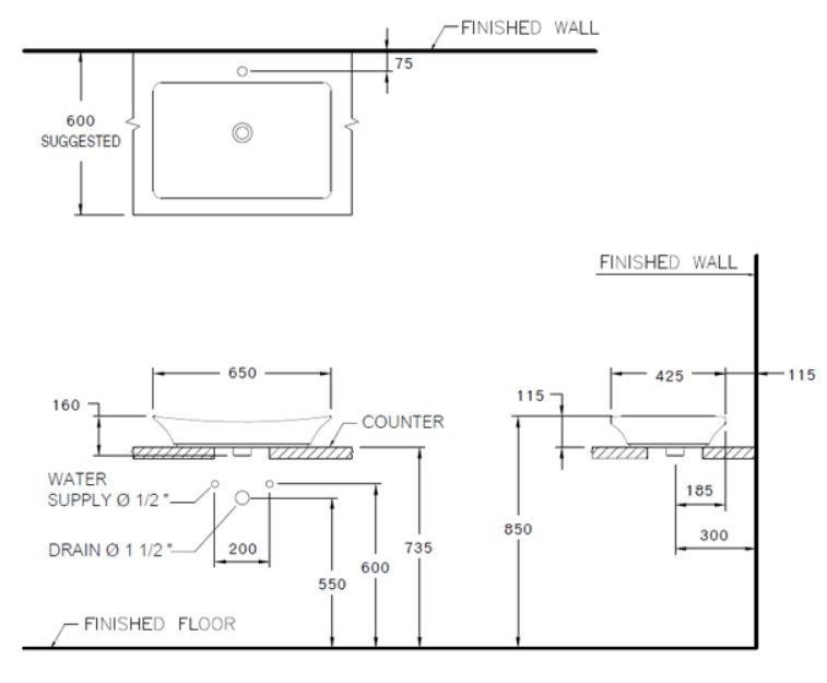 Chậu rửa lavabo đặt bàn COTTO C09117 Thantara - 3