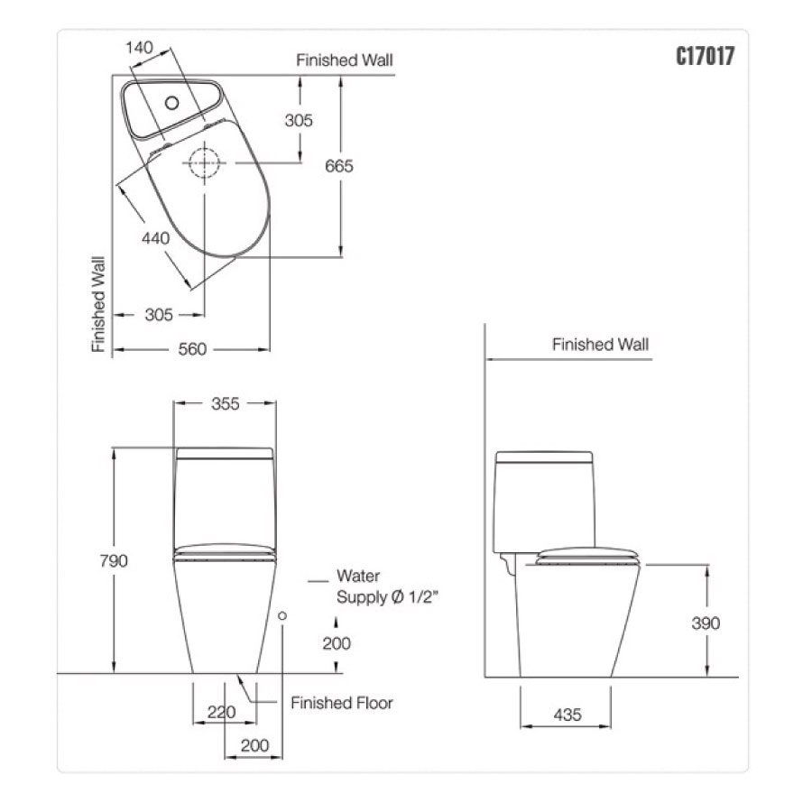 Bồn cầu 2 khối COTTO C17017 nắp êm dòng Space Solution