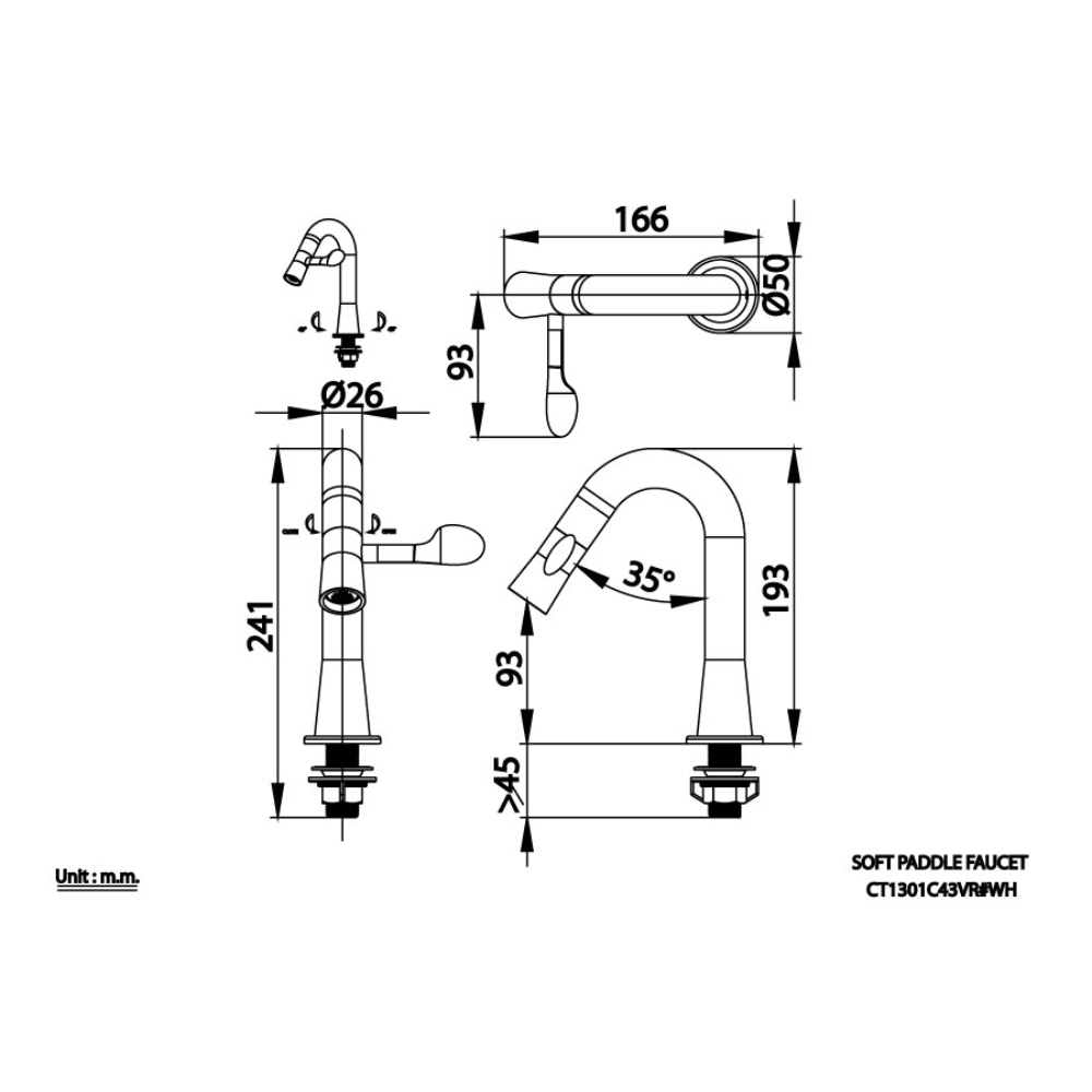Vòi chậu lavabo COTTO CT1301C43BL / DG / VR nước lạnh Soft Paddle - 3