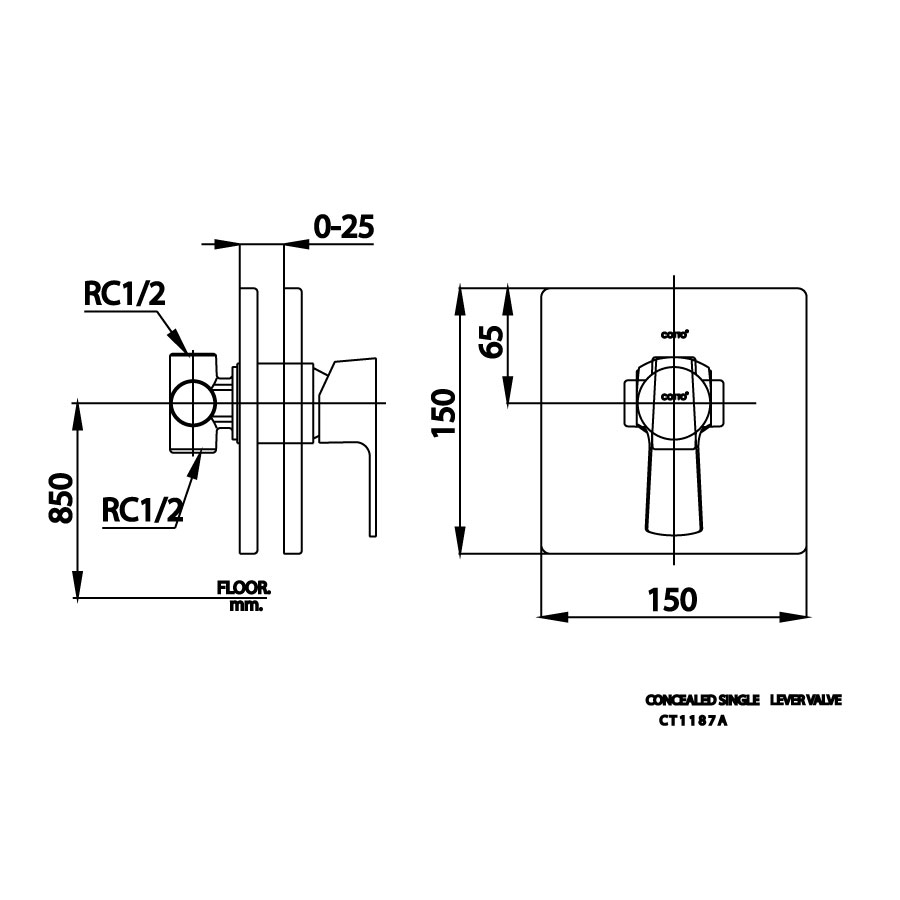Van điều chỉnh âm tường COTTO CT1187A lạnh 1 đường nước Cubic