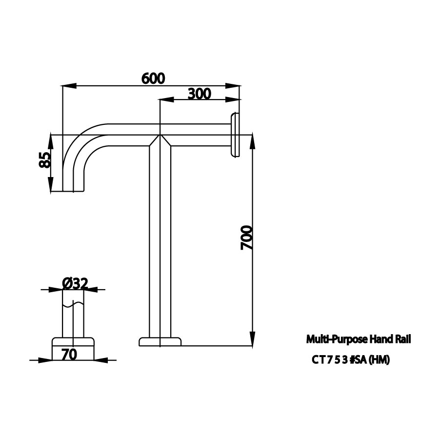 Thanh tay vịn COTTO CT753#SA(HM) Handrail hình chữ T - 2