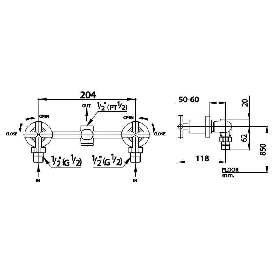 Van điều chỉnh âm tường COTTO CT254C16 nóng lạnh 1 đường nước Cross - 2
