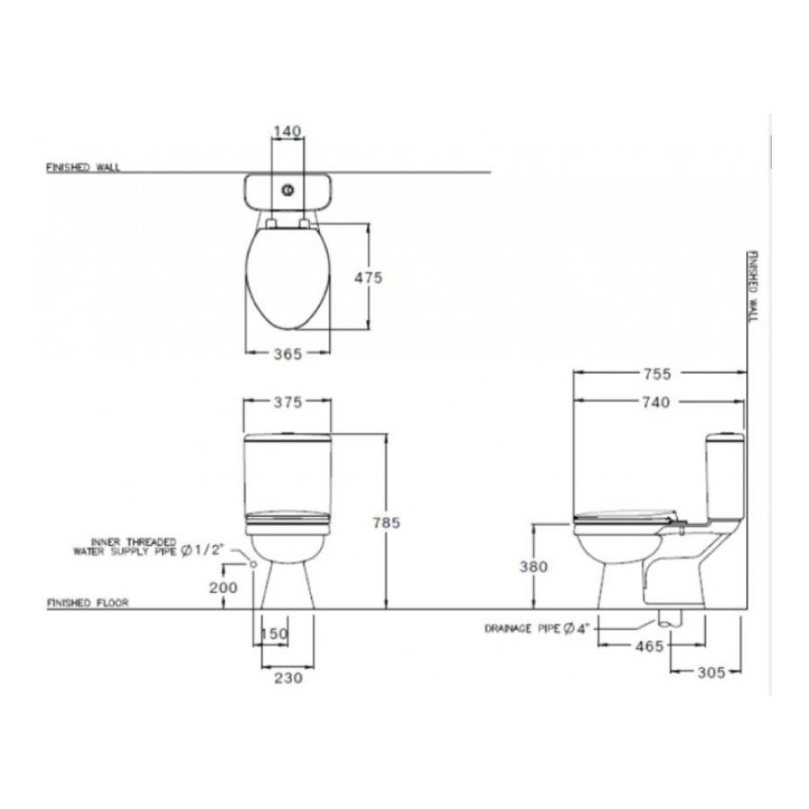 Bồn cầu 2 khối COTTO C13440 nắp đóng êm Ben - 2