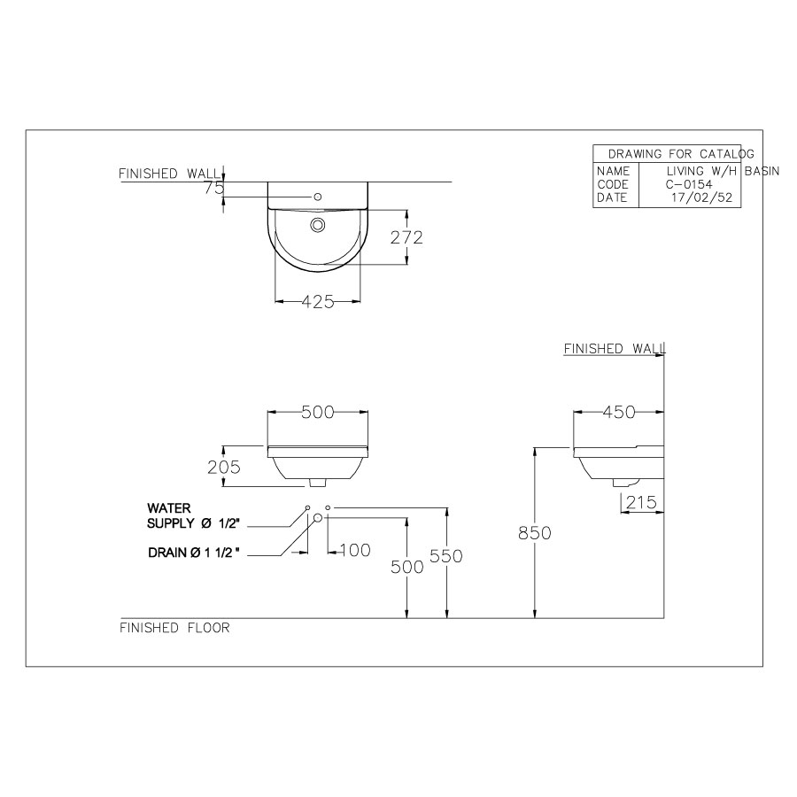 Chậu lavabo treo tường COTTO C01547 Living - 2