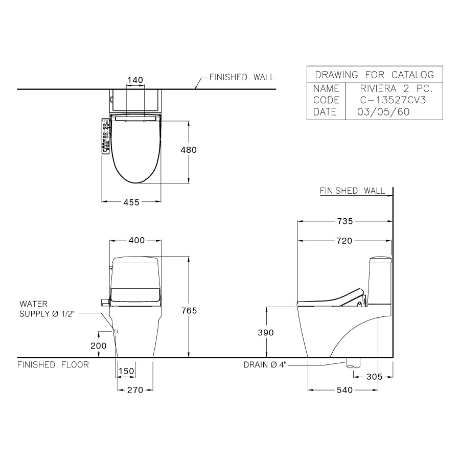 Bồn cầu 2 khối nắp điện tử COTTO C13527(CV3) Riviera - 2