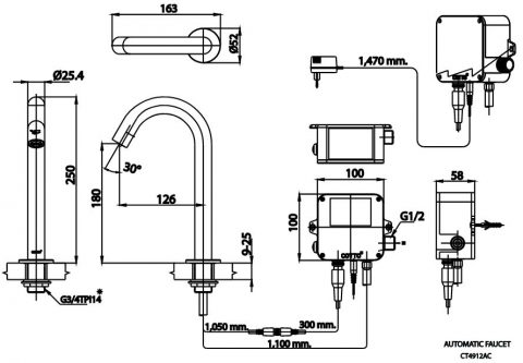 Vòi chậu lavabo COTTO CT4912AC cảm ứng lạnh thân cao (dùng điện)