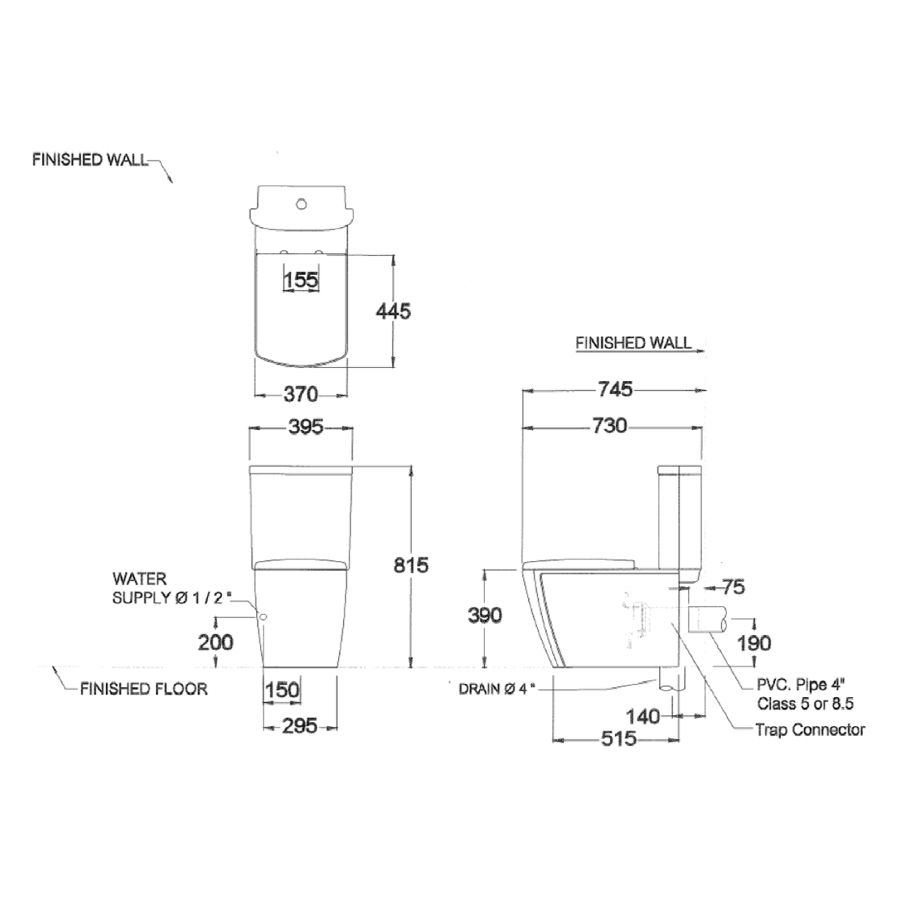 Bồn cầu 2 khối COTTO C16987 nắp đóng êm 3X3-R2 - 2