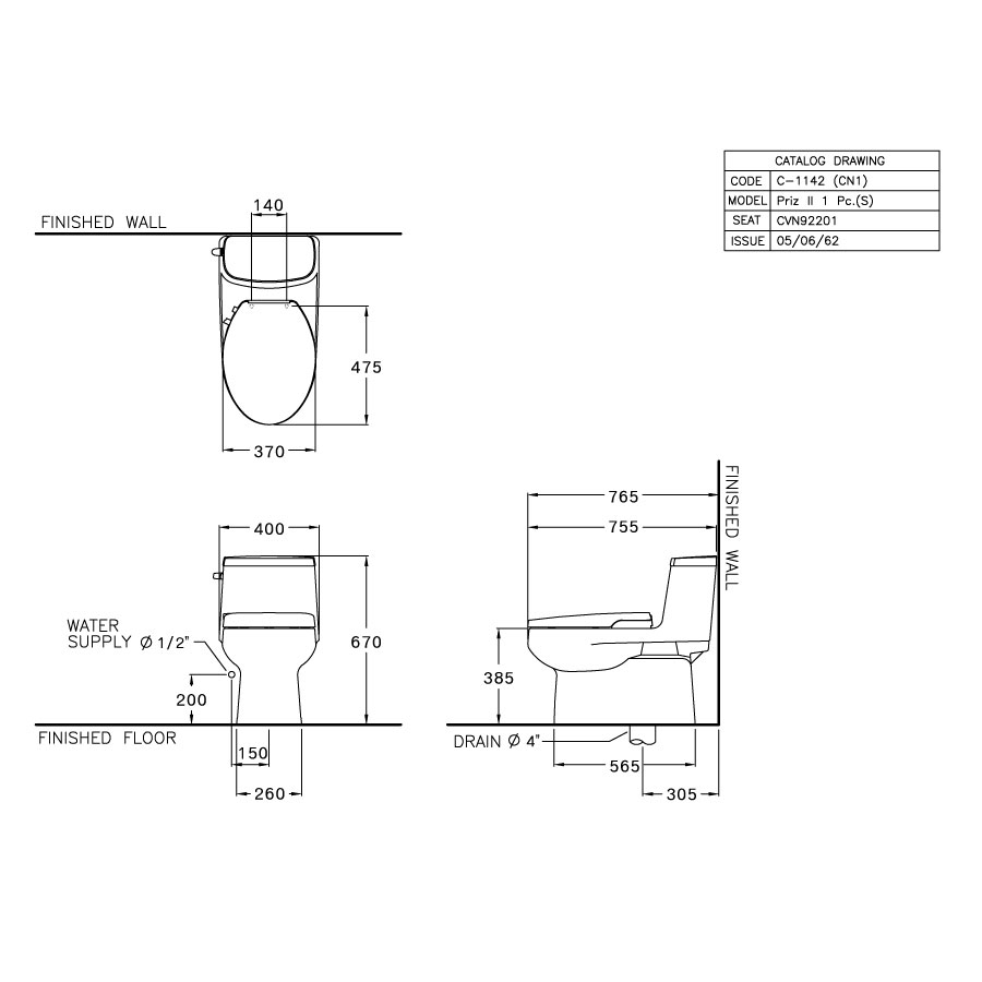 Bồn cầu 1 khối nắp rửa cơ COTTO C1142(CN1) Priz II - 2