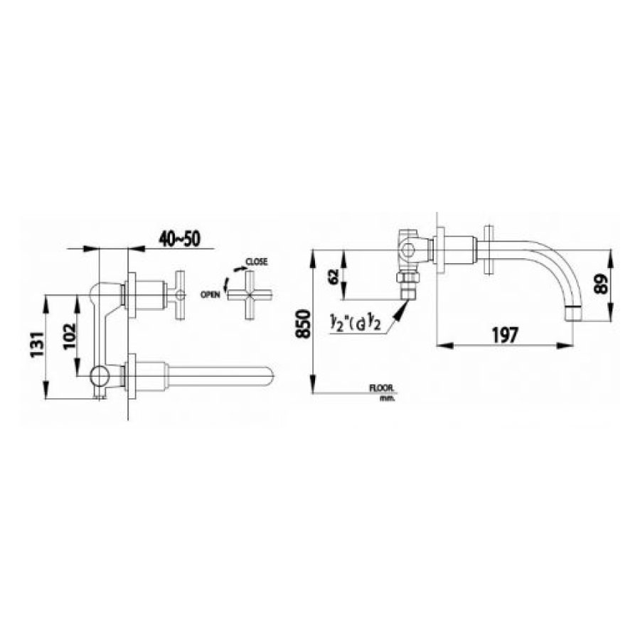 Vòi chậu lavabo COTTO CT105C16 lạnh gắn tường Cross - 2