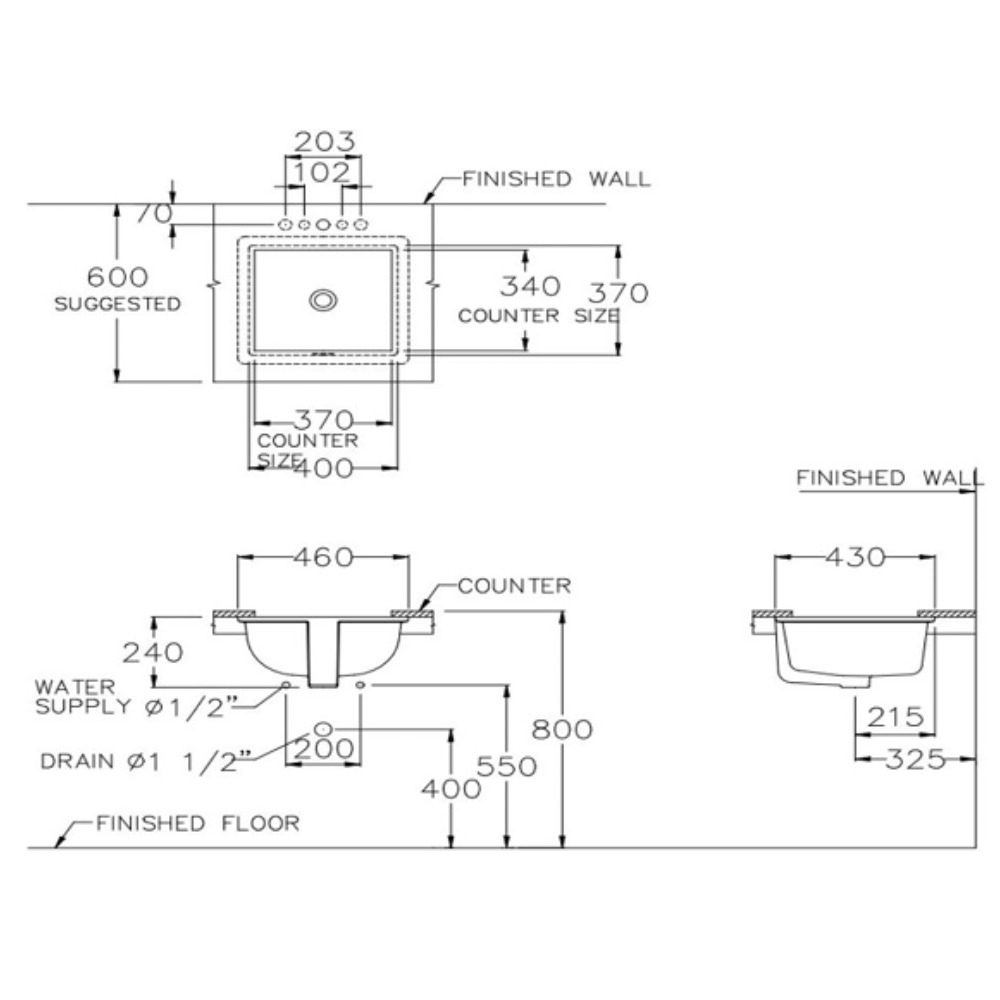 Chậu rửa mặt lavabo âm bàn COTTO C0512 - 2