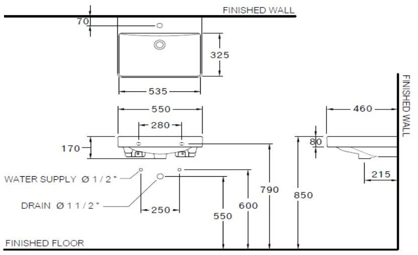 Chậu lavabo treo tường COTTO C005907 Modish