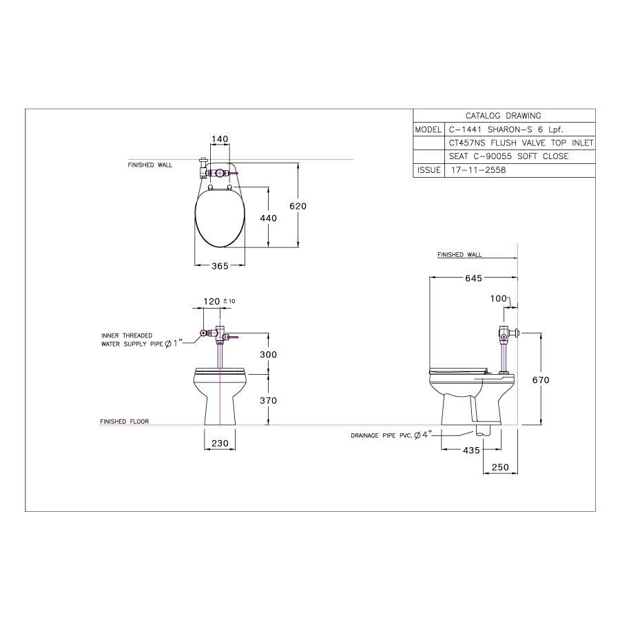 Bồn cầu đặt sàn COTTO C1441 van xả trực tiếp Sharon nắp đóng êm - 2