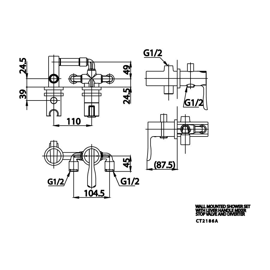 Van điều chỉnh âm tường nóng lạnh kèm van dừng 2 đường nước Patchwork COTTO CT2186A - 2