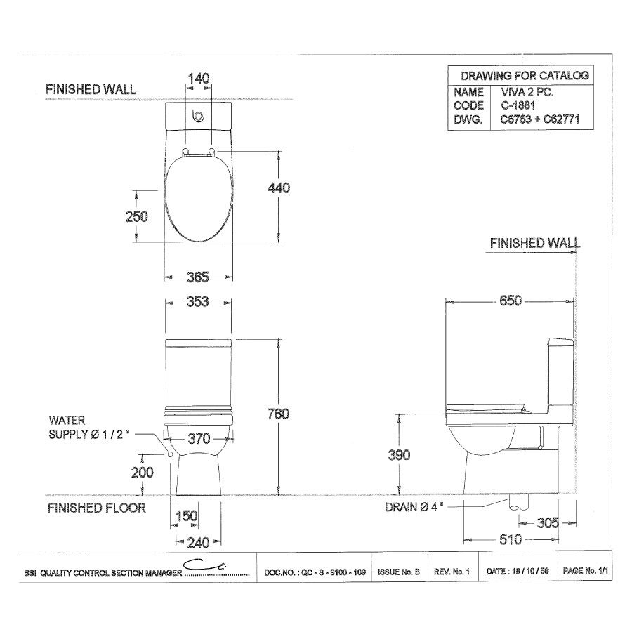 Bồn cầu 2 khối COTTO C1881 nắp đóng êm Viva-R - 2