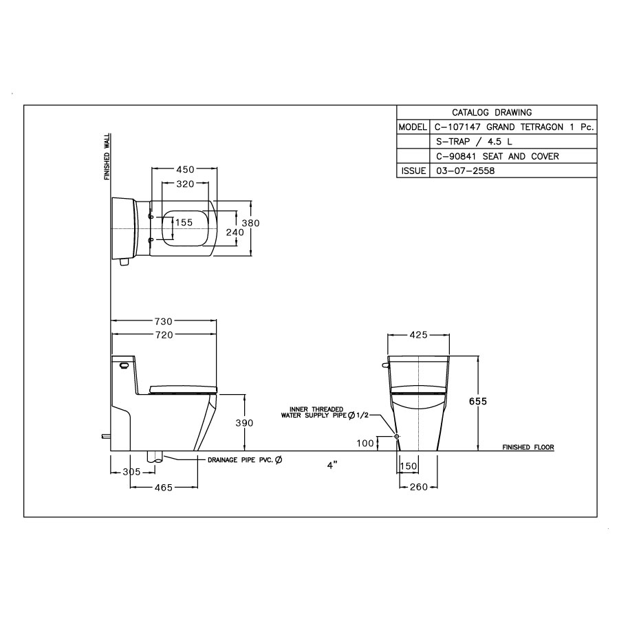 Bồn cầu 1 khối COTTO C107147 nắp êm dòng Grand Tetragon