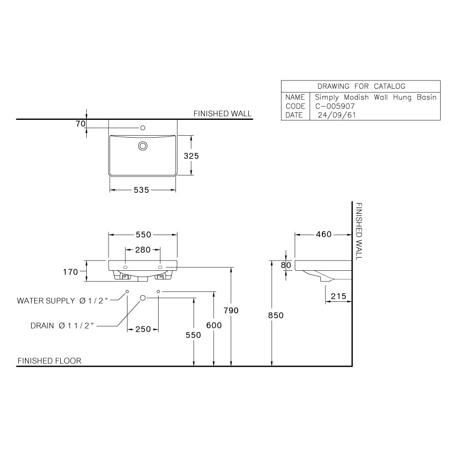 Chậu lavabo treo tường COTTO C005907 Modish - 2