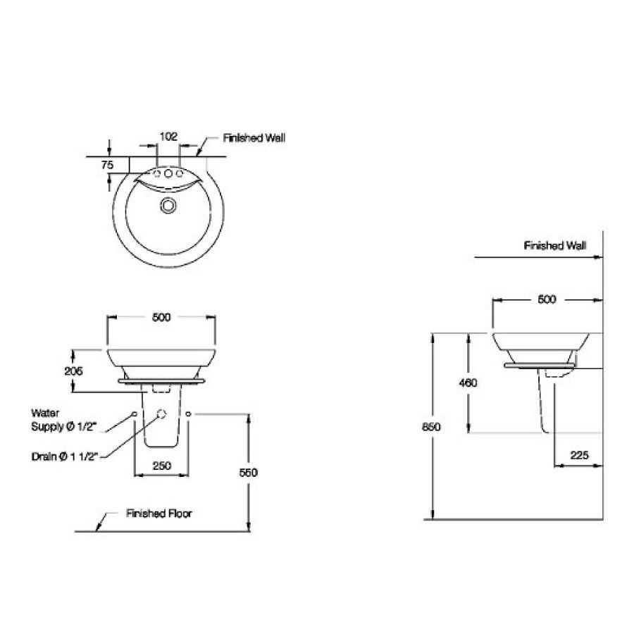 Chậu lavabo treo tường COTTO C0285 Alpha