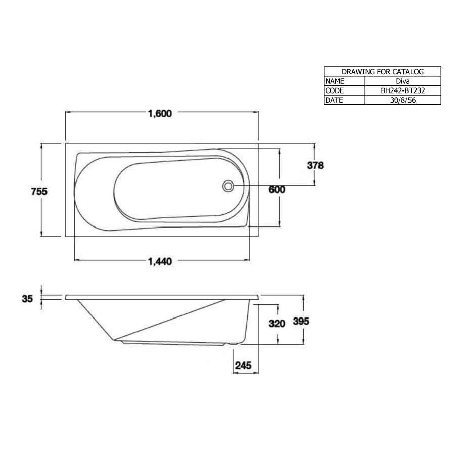 Bồn tắm COTTO BT232PP(H) xây bệ không tay vịn - 2