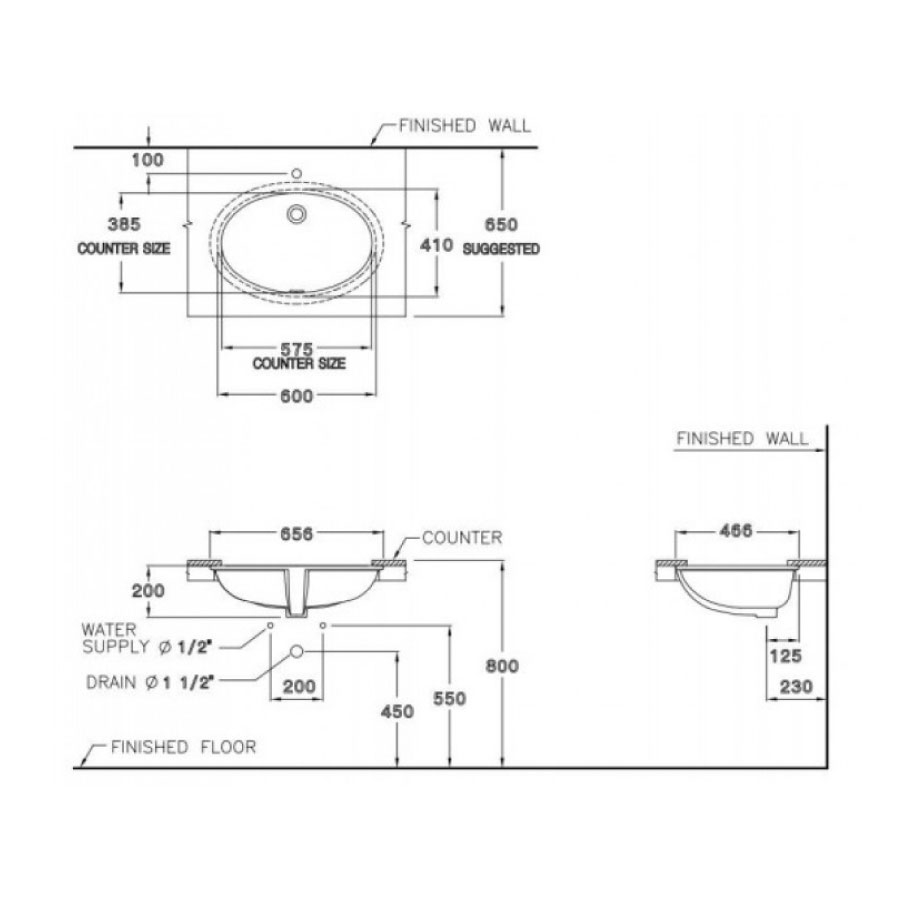 Chậu rửa mặt lavabo âm bàn COTTO C0171 - 2