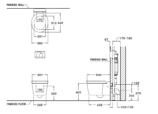 Bồn cầu treo tường COTTO SC198817(F) nắp êm