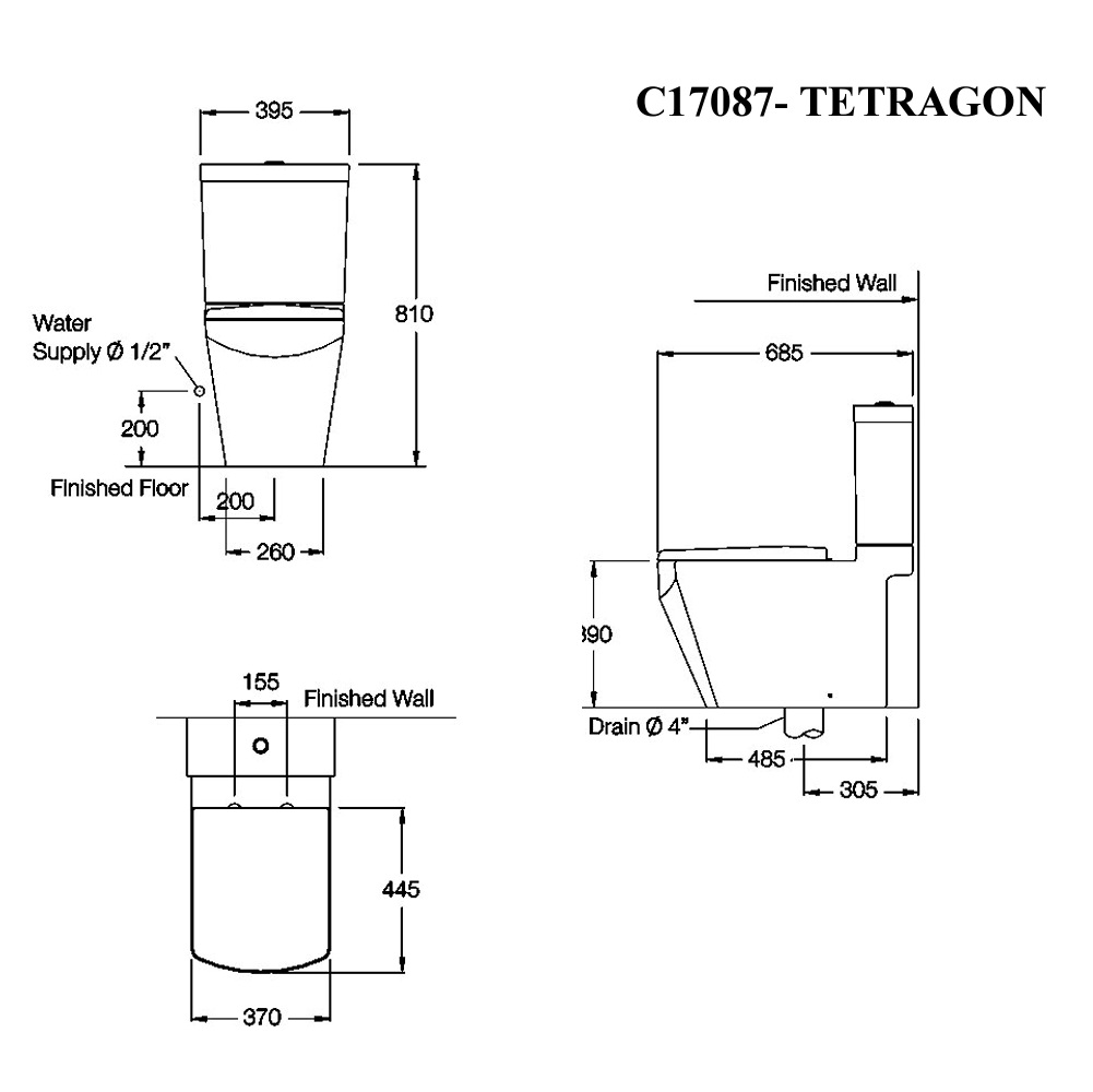 Bồn cầu 2 khối COTTO C17087 nắp êm dòng Tetragon - 2