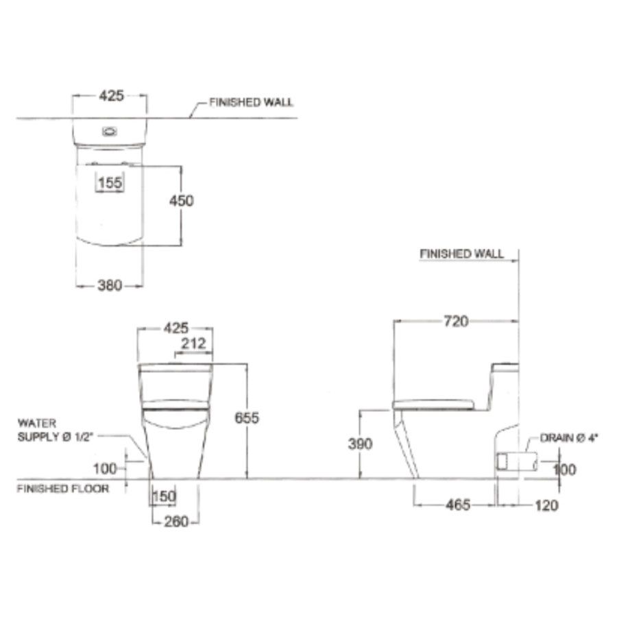 Bồn cầu 1 khối COTTO C107137 nắp đóng êm Grand Tetragon