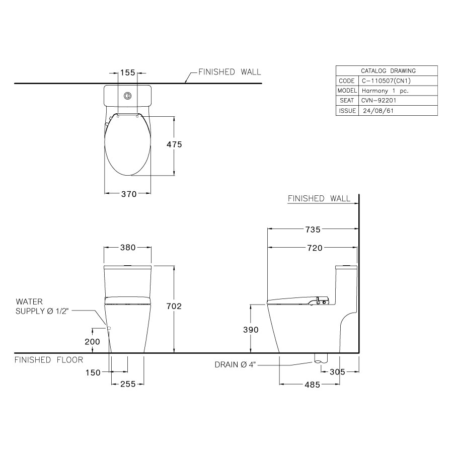 Bồn cầu 1 khối nắp rửa cơ COTTO C110507(CN1) Harmony - 3