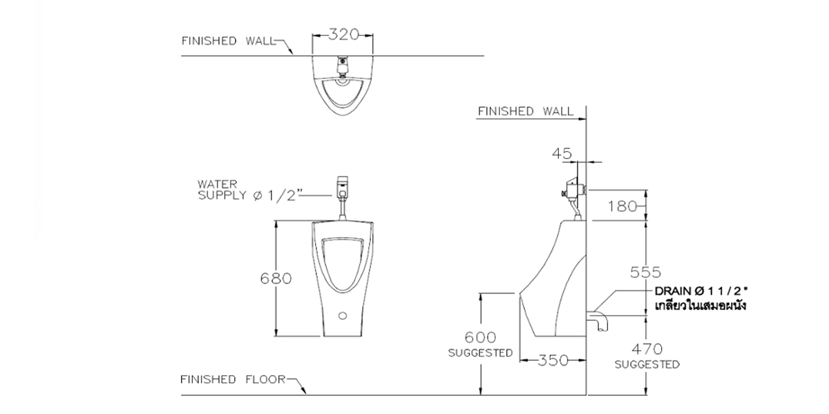 Bồn tiểu nam COTTO C31217 treo tường Riviera - 3