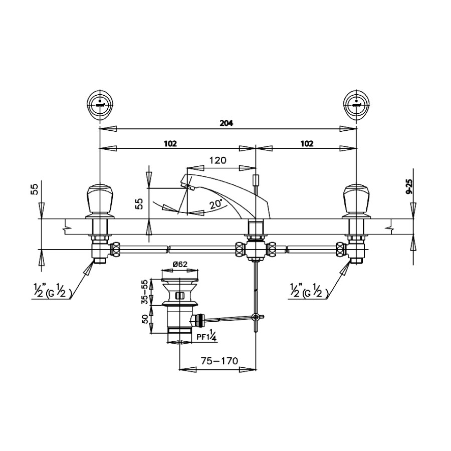 Vòi chậu lavabo COTTO CT271C11 nóng lạnh 3 lỗ New Century - 2