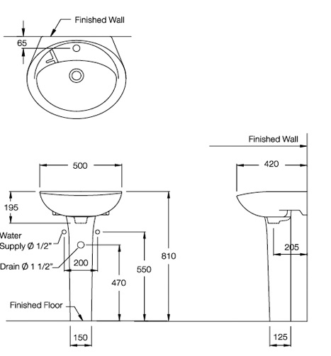 Chân chậu lavabo dài COTTO C404